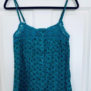 👗☀️ Teal Floral & Embroidered Dress